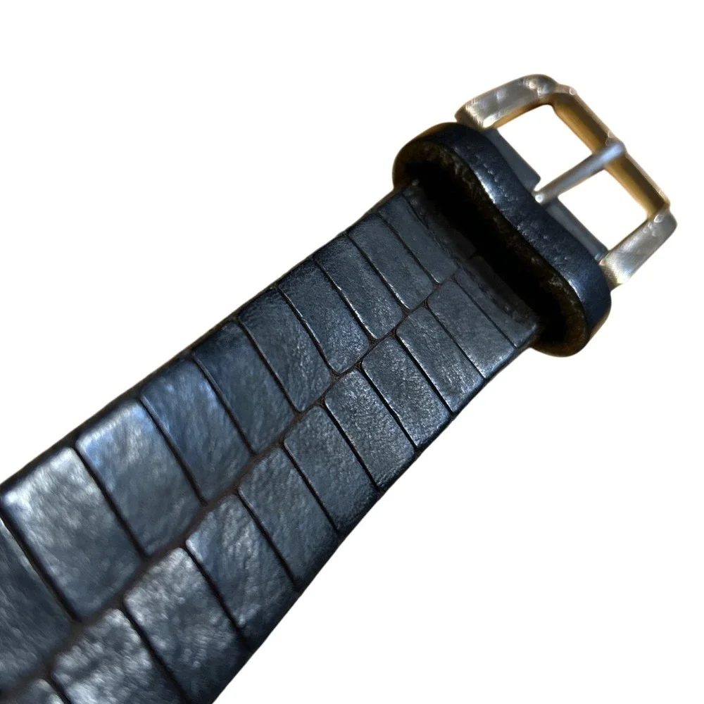 VTG W‎ Kleinberg Thumb Print Buckle Leather Belt Black Made in USA Size 36